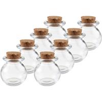 8x Mini glazen ronde flesjes/potjes 5,5 x 6 cm met kurk dop -