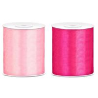 2x rollen hobby decoratie satijnlint licht roze-fuchsia roze 10 cm x 25 meter -