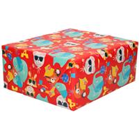 Shoppartners 4x rollen inpakpapier kinder verjaardag met olifanten/poezen 200 x 70 cm -