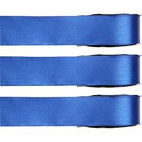 3x Hobby/decoratie blauwe satijnen sierlinten 1,5 cm/15 mm x 25 meter -