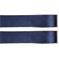 2x Hobby/decoratie navyblauwe satijnen sierlinten 1,5 cm/15 mm x 25 meter -