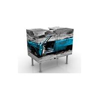 bilderwelten Waschbeckenunterschrank - Türkiser Cadillac - Vintage Badschrank Blau Grau Größe: 55cm x 60cm - 