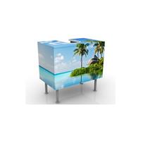 bilderwelten Waschbeckenunterschrank - Tropisches Paradies - Badschrank Blau Größe: 55cm x 60cm - 