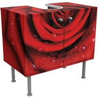 bilderwelten Rosen Waschbeckenunterschrank - Rote Rose mit Wassertropfen - Blumenbild Badschrank Rot Größe: 55cm x 60cm - 