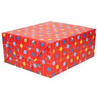 Shoppartners 1x Inpakpapier/cadeaupapier rood met gekleurde stippen 200 x 70 cm op rol -