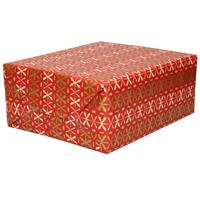Bellatio Inpakpapier/cadeaupapier - rood - roze/gouden kruisjes - 200 x 70 cm -