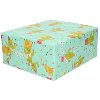 Shoppartners 4x Inpakpapier/cadeaupapier mint met cactus en Happy Birthday slinger 200 x 70 cm op rol -