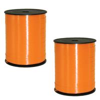 2x rollen cadeaulint/sierlint in de kleur oranje 5 mm x 500 meter -