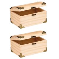 2x stuks houten kistjes ronde deksel 12 x 6,5 cm hobby/knutselmateriaal -