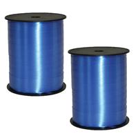 Folat 2x rollen cadeaulint/sierlint in de kleur blauw 5 mm x 500 meter -
