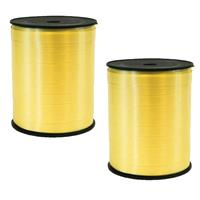 Folat 2x rollen cadeaulint/sierlint in de kleur geel 5 mm x 500 meter -