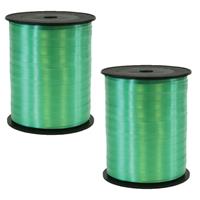 Folat 2x rollen cadeaulint/sierlint in de kleur groen 5 mm x 500 meter -