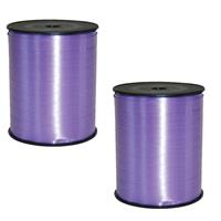 Folat 2x rollen cadeaulint/sierlint in de kleur lavendel paars 5 mm x 500 meter -
