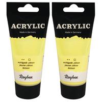 Rayher hobby materialen 2x tubes citroen gele acrylverf/hobbyverf op waterbasis 75 ml -