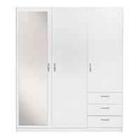 Leen Bakker Kledingkast Varia 3-deurs met spiegel - wit - 175x146x50 cm