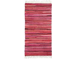 RELAXDAYS Flickenteppich 70 x 140 cm mit Fransen aus Polyester und Baumwolle, mehrfarbig, Fleckerlteppich, rot