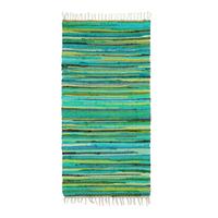 RELAXDAYS Flickenteppich 70 x 140 cm mit Fransen aus Polyester und Baumwolle, mehrfarbig, Fleckerlteppich, grün