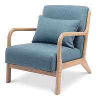 ALICE'S HOME Design Sessel Holz und Stoff, Blau, gerades Fauteuil Lorens, skandinavische Zirkelbeine