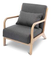 ALICE'S HOME Design Sessel Holz und Stoff, Dunkelgrau, gerades Fauteuil Lorens, skandinavische Zirkelbeine
