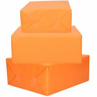 Bellatio 3x Rollen kraft inpakpapier oranje 200 x 70 cm -