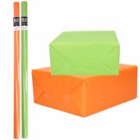 Bellatio 8x Rollen kraft inpakpapier pakket oranje/groen St.Patricksday/Ierland 200 x 70 cm -