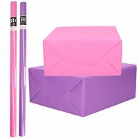 Bellatio 6x Rollen kraft inpakpapier pakket roze/paars voor meisjes