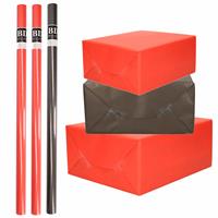 Bellatio 6x Rollen kraft inpakpapier pakket zwart/rood Halloween/Kerst 20 x 70 cm -