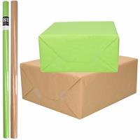Bellatio 4x Rollen kraft inpakpapier/kaftpapier pakket bruin/groen 200 x 70 cm -