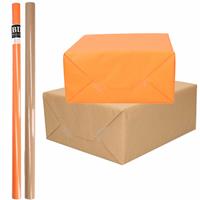 Shoppartners 4x Rollen kraft inpakpapier/kaftpapier pakket bruin/oranje 200 x 70 cm -