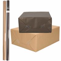 Shoppartners 4x Rollen kraft inpakpapier/kaftpapier pakket bruin/zwart 200 x 70 cm -