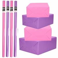 Bellatio 8x Rollen kraft inpakpapier pakket roze/paars voor meisjes