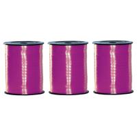 3x rollen fuchsia roze sier cadeau lint 500 meter x 5 milimeter breed -