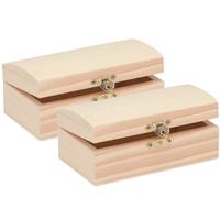 2x stuks Houten kistjes ronde deksel 14 x 8 cm hobby/knutselmateriaal -