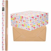 Bellatio 6x Rollen kraft inpakpapier happy birthday pakket - bruin 200 x 70 cm -