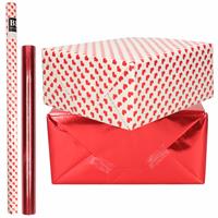 Bellatio 6x Rollen kraft inpakpapier liefde/rode hartjes pakket - rood metallic 200 x 70/50 cm -