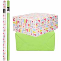 Bellatio 6x Rollen kraft inpakpapier happy birthday pakket - groen 200 x 70 cm -