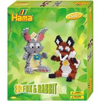 Hama 3247 - Bügelperlen, 3D Fox & Rabbit, Geschenkpackung, 2500 Midi-Perlen und Zubehör