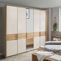 Franco Möbel Schlafzimmerkleiderschrank in Beige Glas beschichtet Eiche Massivholz