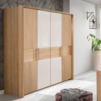 Franco Möbel Schlafzimmerschrank in Beige Glas beschichtet Eiche Massivholz