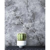 NEWROOM Tapete Grau Vliestapete Leicht Glänzend - Blumentapete Floral Weiß Schwarz Baum Blätter Mustertapete Modern Natur - Grau