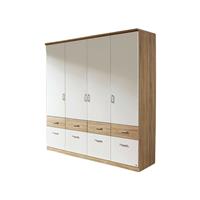 kindermoebel-24shop Kleiderschrank Joris weiß-braun Eiche Sonoma 4 Türen B 181 cm