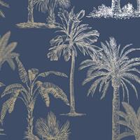 DUTCH WALLCOVERINGS Fototapete »Tapete Tropische Bäume Marineblau und Silbern«, (1 St)