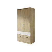 kindermoebel-24shop Kleiderschrank Joris Eiche Sonoma - weiß 2 Türen 4 Schubladen B 91 cm - H 199 cm - T 56 cm