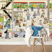 K&L WALL ART Wimmelbild Tapete Wimmel Fototapete Bahnhof im Sommer 384x260 cm
