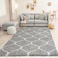 VIMODA Hochflor Teppich Maschen Design Marokkanisch Muster Grau Creme ,120x170 cm