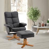 HOMCOM Relaxsessel Fernsehsessel 360° drehbarer Sessel mit Hocker Liegefunktion Holzgestell Schwarz 80 x 86 x 99cm - schwarz