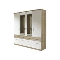 kindermoebel-24shop Kleiderschrank Joris weiß-braun Eiche Sanremo hell 4 Türen B 181 cm