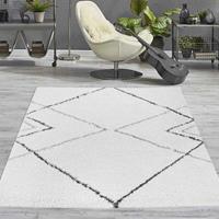 VIMODA Hochflor Shaggy Teppich Rauten Muster Design Wohnzimmer Creme Grau Anthrazit,80x150 cm