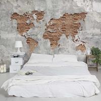 Bilderwelten Fototapete - Shabby Beton Backstein Weltkarte - Vlies Breit Größe HxB: 225cm x 336cm