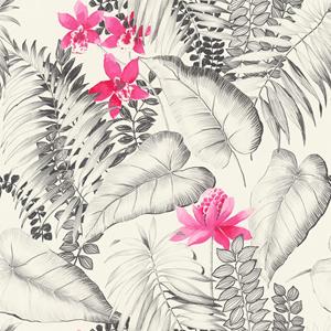 a.s.creations Blätter Tapete gezeichnet | Vlies Palmentapete in Schwarz Weiß Pink | Florale Vliestapete mit Palmenblätter und Blumen Muster für Schlafzimmer - Pink